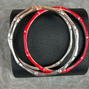 Macy's Coastal Bamboo Enamel Coated Red & Silver Bangle Bracelet Set Festival